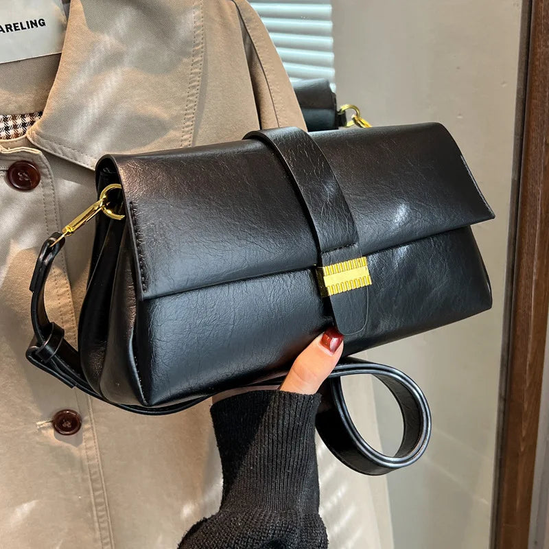 Solid Leather Crossbody Bag Casual Shoulder Bag Women's Bag Retro Texture