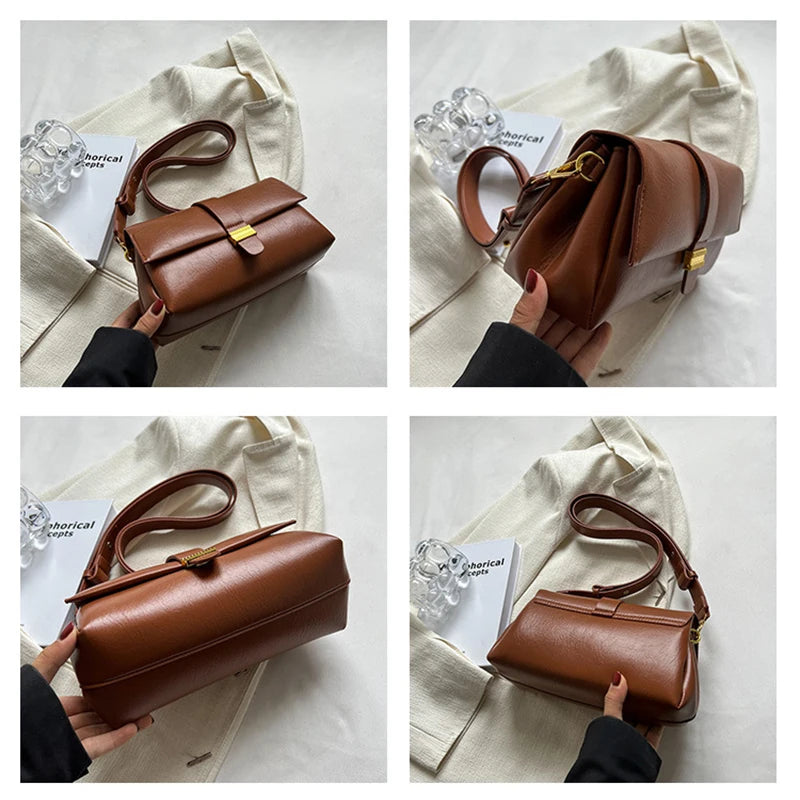 Solid Leather Crossbody Bag Casual Shoulder Bag Women's Bag Retro Texture