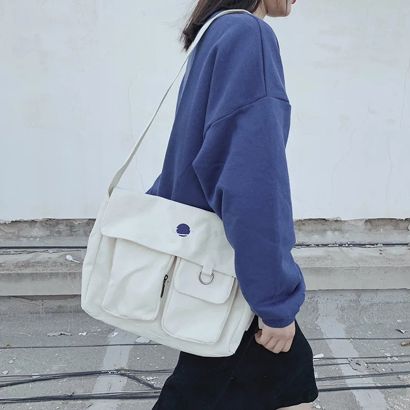 Space Canvas Girl Shoulder Messenger Bags School Totes Casual Satchels