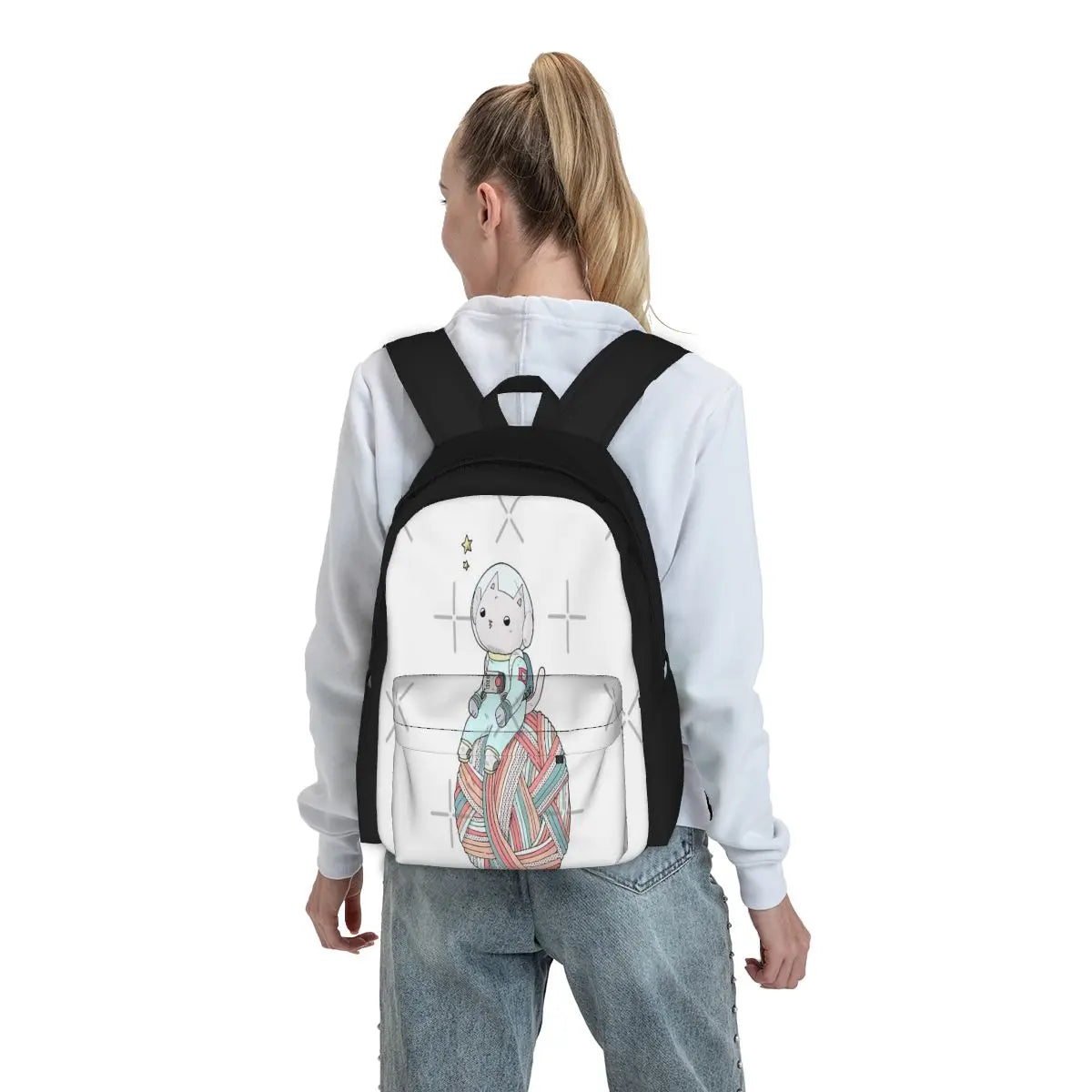 Space Cat On Planet Yarn Ball Backpacks Men's Backpacks Bags For Women