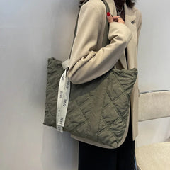 Quilted Shopper Bag Padded Short Handle Totes Big Women Handbags