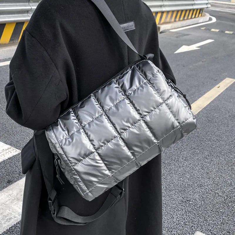Quilted Silver Crossbody Bag Women Shoulder Bags