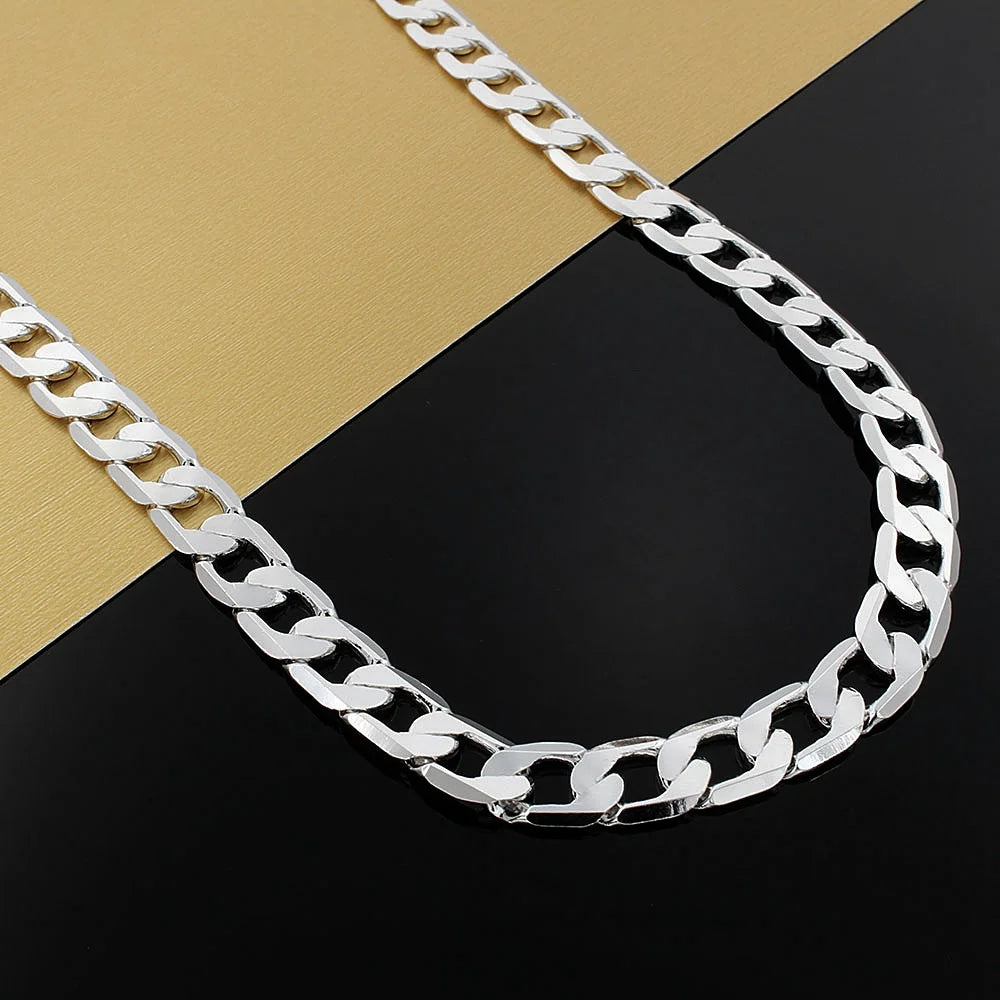 925 Silver Necklace 20/24 Inches 8MM Chain Men's Jewelry Wedding Christmas