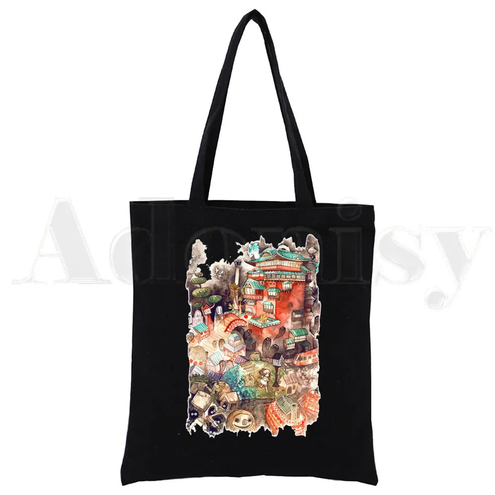 Spirited Away Canvas Print Shopping Bags Girls Life Casual Pacakge Hand Bag