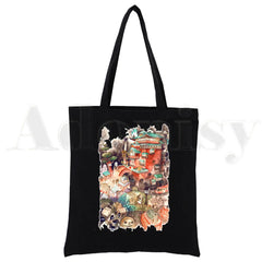 Spirited Away Canvas Print Shopping Bags Girls Life Casual Pacakge Hand Bag