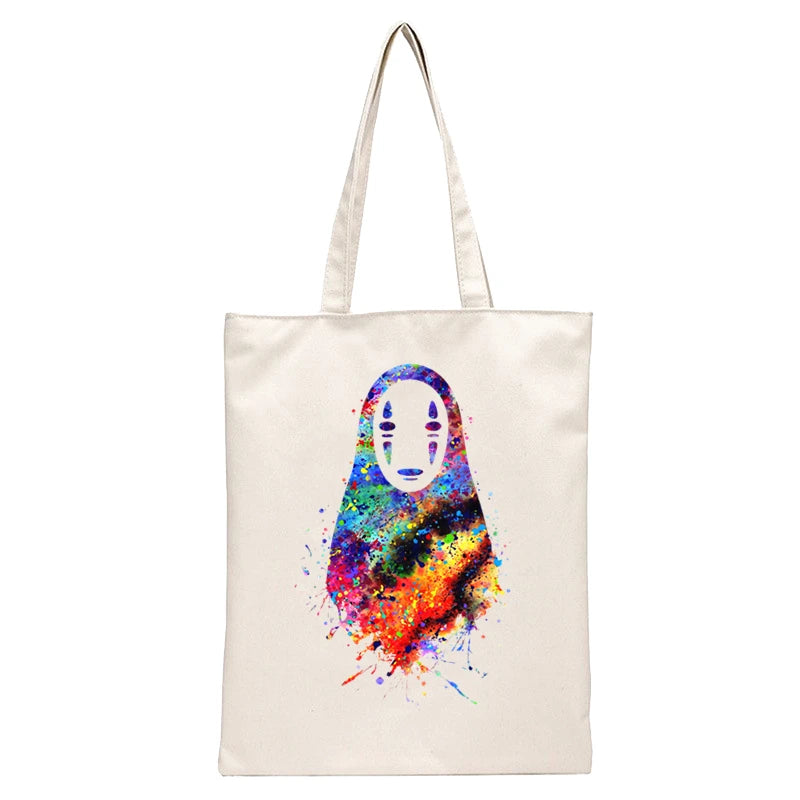 Spirited Away Faceless Print Reusable Shopping Bag Women Canvas Tote Bags