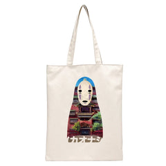 Spirited Away Faceless Print Reusable Shopping Bag Women Canvas Tote Bags