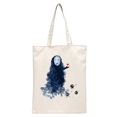 Spirited Away Faceless Print Reusable Shopping Bag Women Canvas Tote Bags