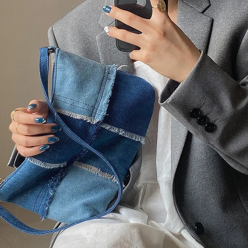 Splice Denim Axillary bags Women Shoulder bags Casual Handbags