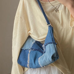 Splice Denim Axillary bags Women Shoulder bags Casual Handbags