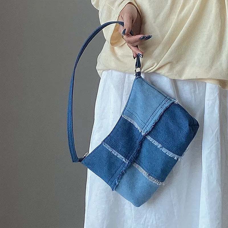 Splice Denim Axillary bags Women Shoulder bags Casual Handbags