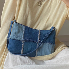 Splice Denim Axillary bags Women Shoulder bags Casual Handbags
