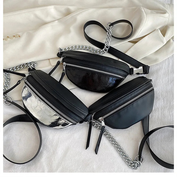 Nylon Chest Bag Chain Crossbody Bags Women Shoulder Waist Pack