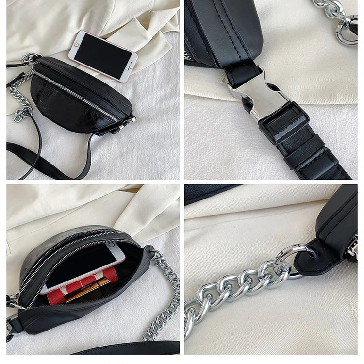 Nylon Chest Bag Chain Crossbody Bags Women Shoulder Waist Pack