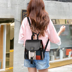 Women's PU Leather Plaid Backpack Multi-Function Knapsack