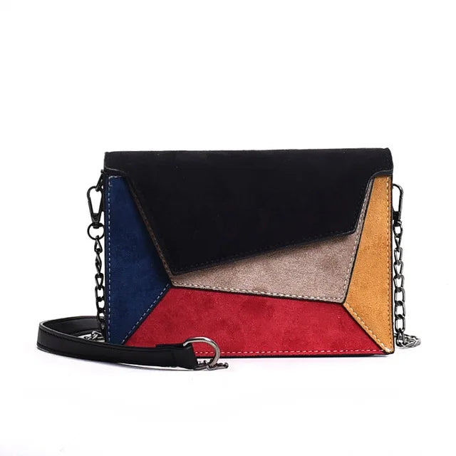 Matte Patchwork Crossbody Bag Women Chain Flap Handbag Small Square Bag
