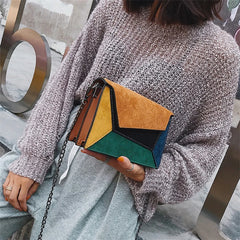 Matte Patchwork Crossbody Bag Women Small Square Chain Flap Handbag Lady Purse