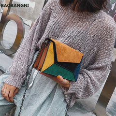 Matte Patchwork Crossbody Bag Women Chain Flap Handbag Small Square Bag