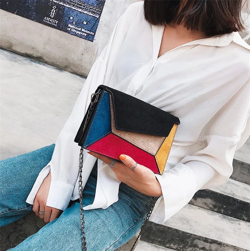 Matte Patchwork Crossbody Bag Women Small Square Chain Flap Handbag Lady Purse