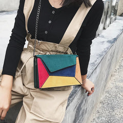 Matte Patchwork Crossbody Bag Women Small Square Chain Flap Handbag Lady Purse