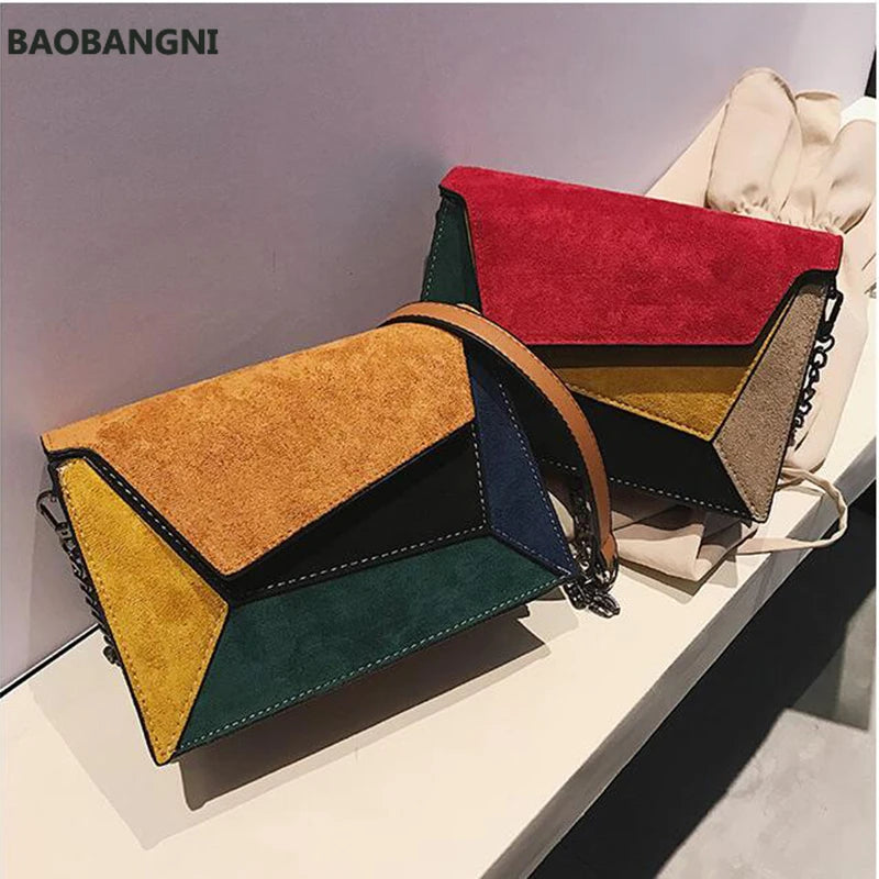 Matte Patchwork Crossbody Bag Women Chain Flap Handbag Small Square Bag