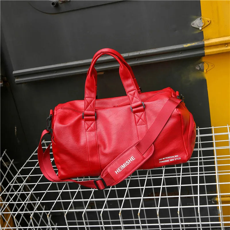Leather Sport Bag Gym Bag with Shoe Compartment for Women Men
