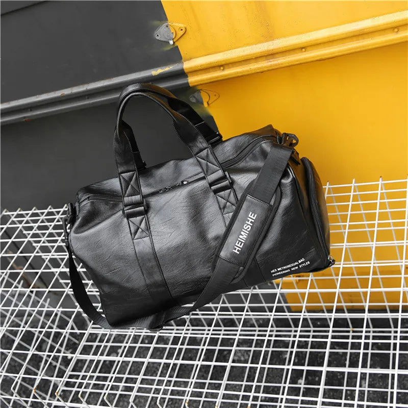 Leather Sport Bag Gym Bag with Shoe Compartment for Women Men