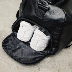 Leather Sport Bag Gym Bag with Shoe Compartment for Women Men