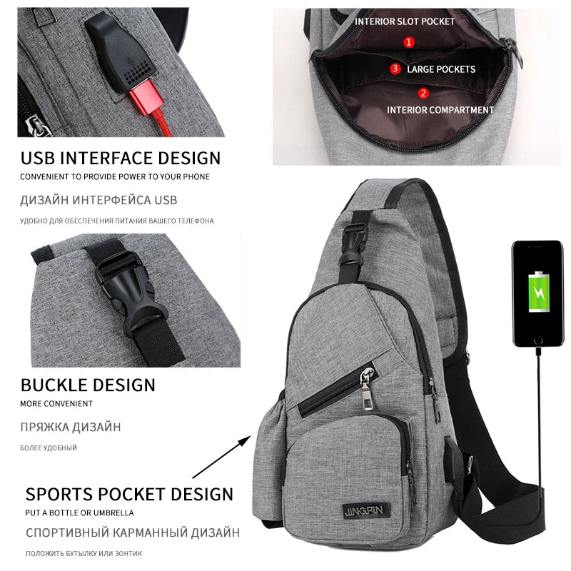 Women's Sport USB Charging Crossbody Bag Nylon Shoulder Bag for Short Trip