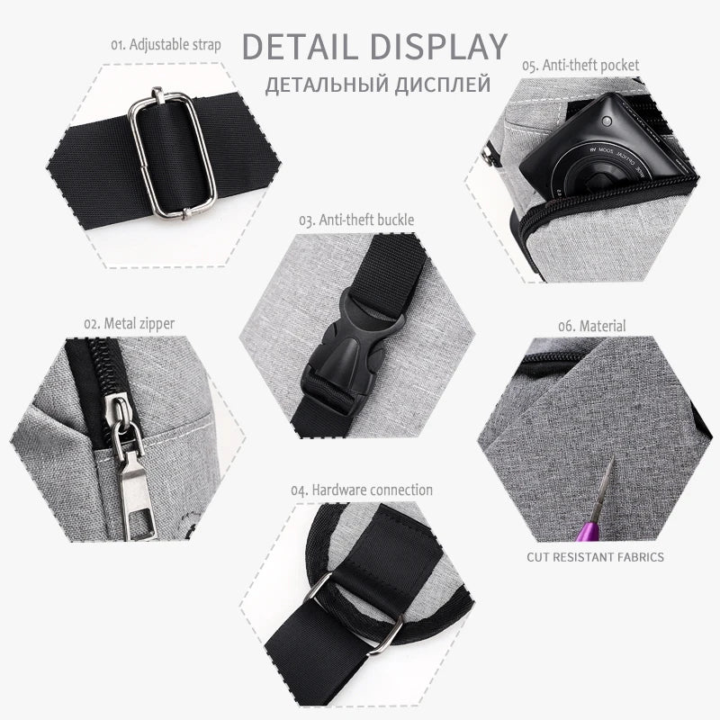 Women's Sport USB Charging Crossbody Bag Nylon Shoulder Bag for Short Trip