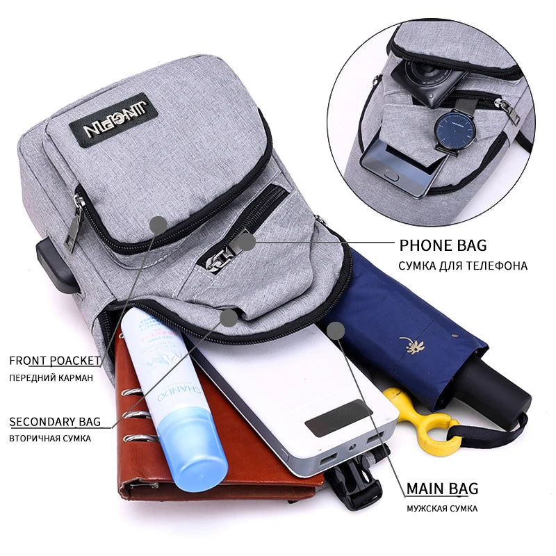 Women's Sport USB Charging Crossbody Bag Nylon Shoulder Bag for Short Trip