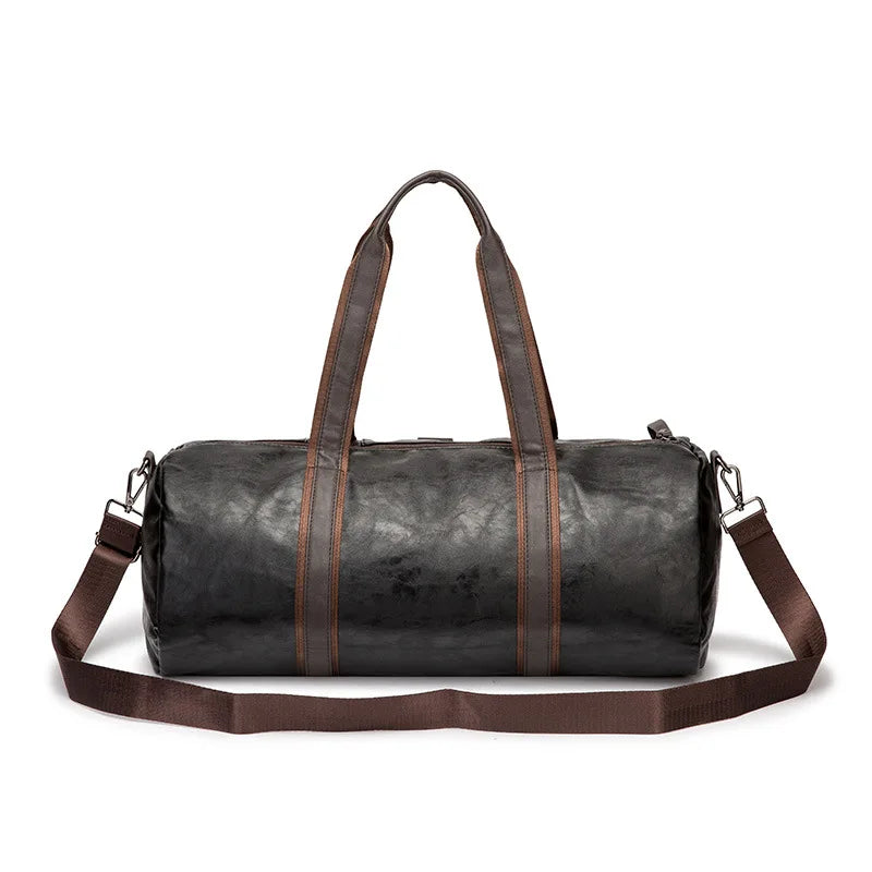 Men's Brown Leather Gym Bag Yoga Travel Duffel Shoulder Luggage