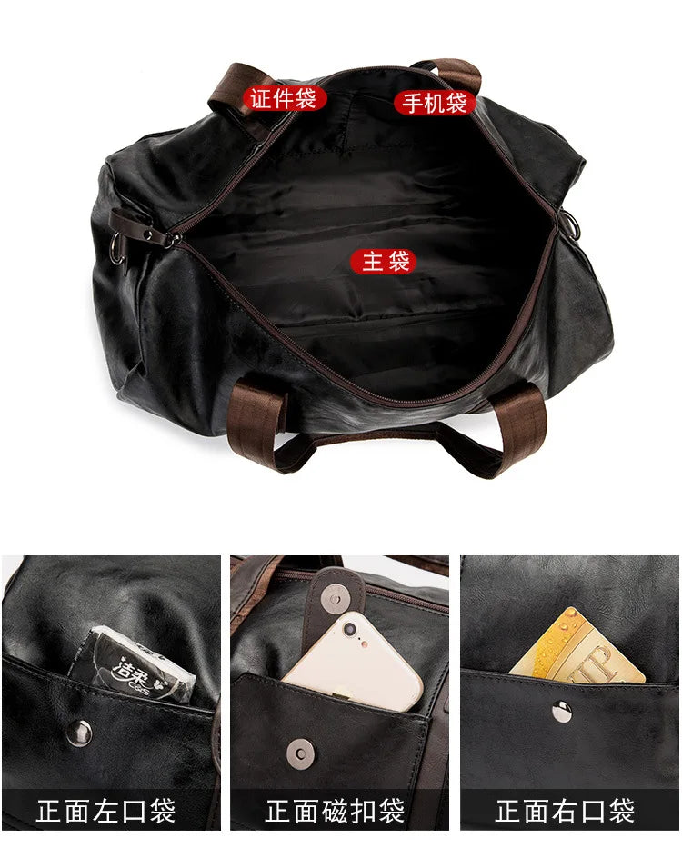 Men's Brown Leather Gym Bag Yoga Travel Duffel Shoulder Luggage