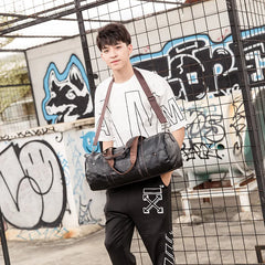 Men's Brown Leather Gym Bag Yoga Travel Duffel Shoulder Luggage