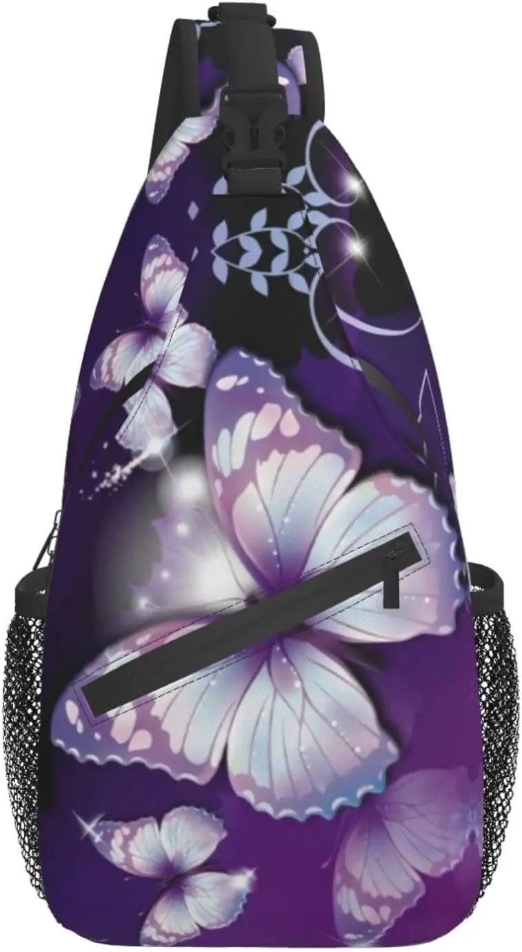Purple Butterfly Shoulder Bag Crossbody Mini Sling Waterproof Daypack