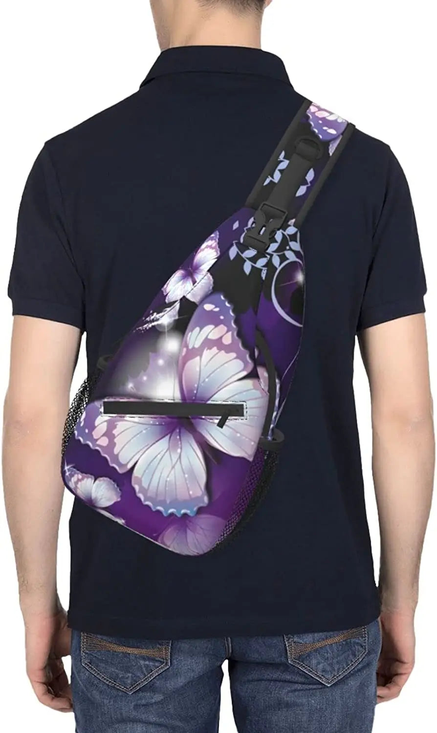 Purple Butterfly Shoulder Bag Crossbody Mini Sling Waterproof Daypack