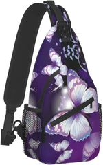Purple Butterfly Shoulder Bag Crossbody Mini Sling Waterproof Daypack