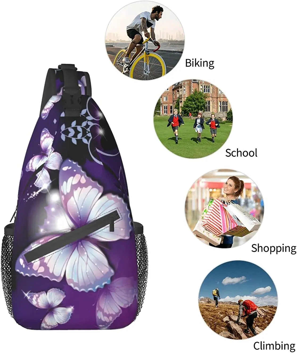 Purple Butterfly Shoulder Bag Crossbody Mini Sling Waterproof Daypack