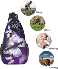Purple Butterfly Shoulder Bag Crossbody Mini Sling Waterproof Daypack