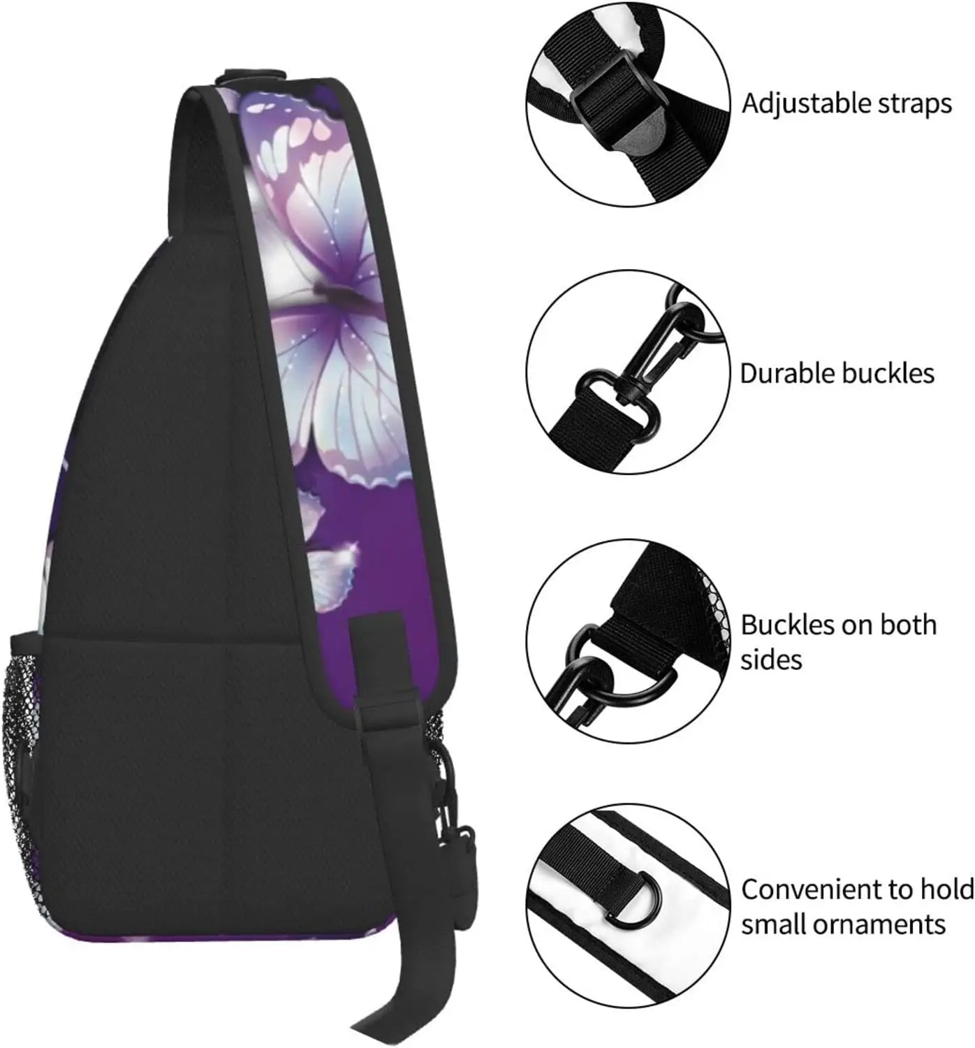 Purple Butterfly Shoulder Bag Crossbody Mini Sling Waterproof Daypack
