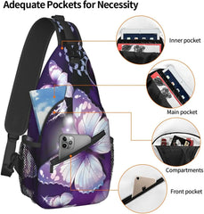 Purple Butterfly Shoulder Bag Crossbody Mini Sling Waterproof Daypack