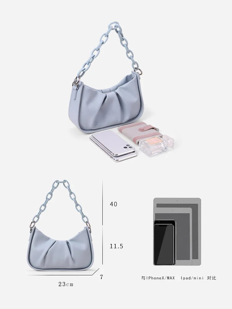 Spring Top-Handle Handbag Pleated Retro PU Leather Shoulder Bag