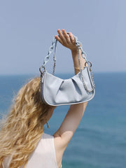 Spring Top-Handle Handbag Pleated Retro PU Leather Shoulder Bag