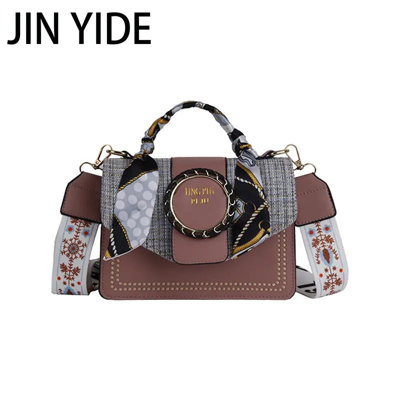 Spring Women's Bag PU Leather Ribbons Ladies Handbags Wide Strap Crossbody Bags