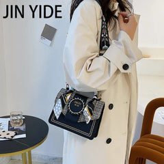 Spring Women's Bag PU Leather Ribbons Ladies Handbags Wide Strap Crossbody Bags