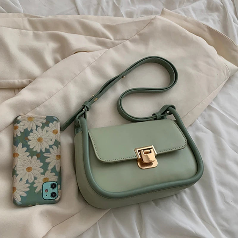 Spring Underarm Shoulder Bags Women Contrast PU Leather Flap Handbag Clutch