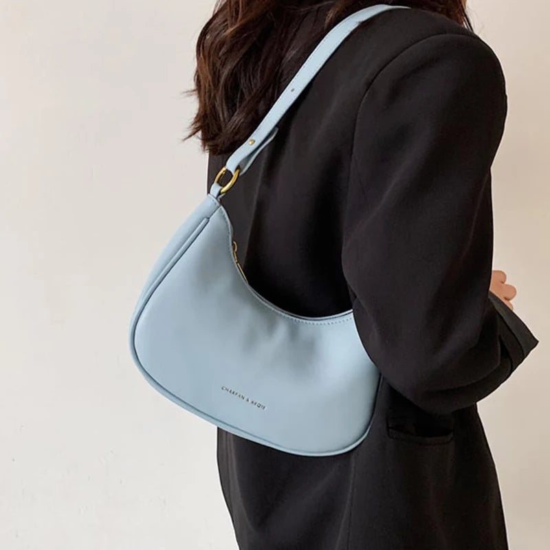 Vintage Half-moon Shoulder Bag Purse Women Pu Leather Handbag Clutch