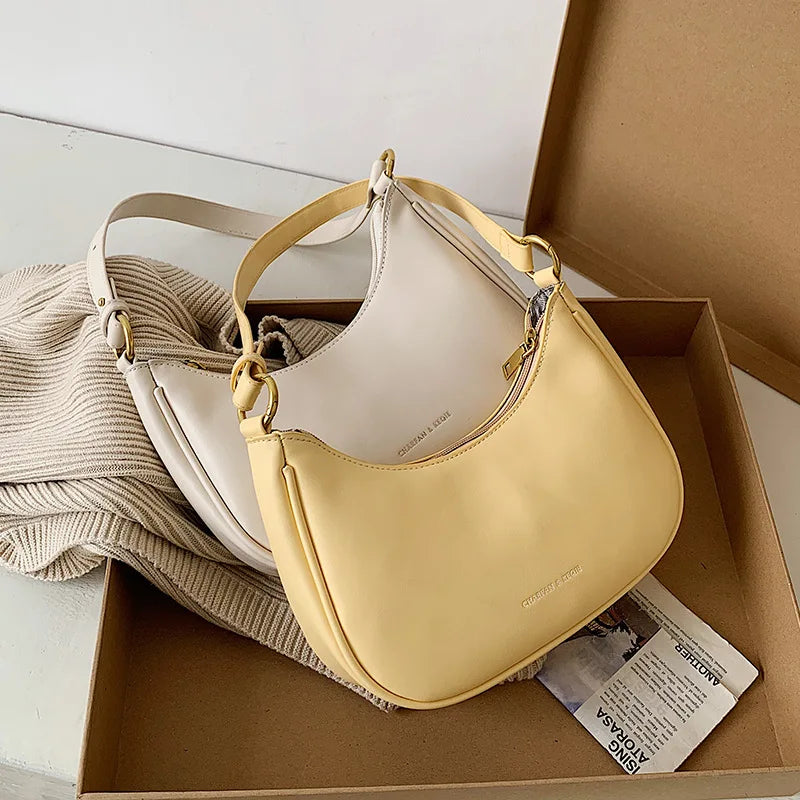 Vintage Half-moon Shoulder Bag Purse Women Pu Leather Handbag Clutch