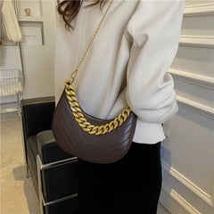 Spring Portable Hobos Bags Women Retro Chain Solid Crossbody Shoulder Handbag