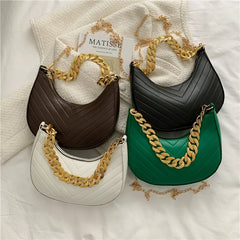 Spring Portable Hobos Bags Women Retro Chain Solid Crossbody Shoulder Handbag